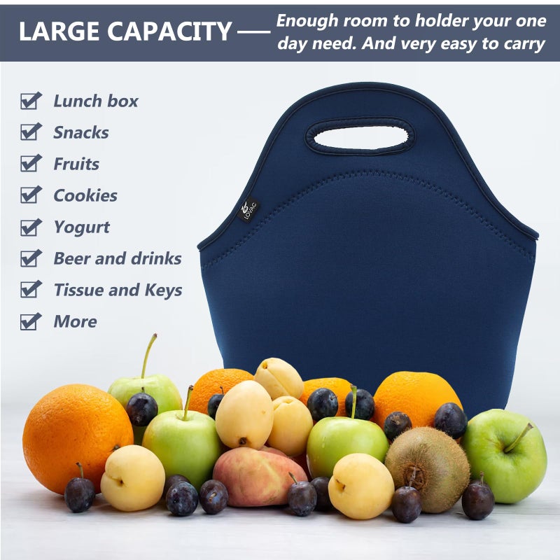 LOVAC Neoprene Lunch Bag, Thick Insulated Lunch Bag - Durable & Waterproof Lunch Tote With Zipper For Outdoor Travel Work (Blue) - Image 4